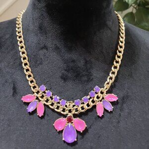 Womens Gold Tone Chain Red Purple and Pink Gemstone Teardrop Necklace w/ Lobster